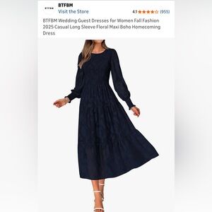 Navy midi/maxi dress, long sleeve, smocked top, tiered from
Waist, size XL